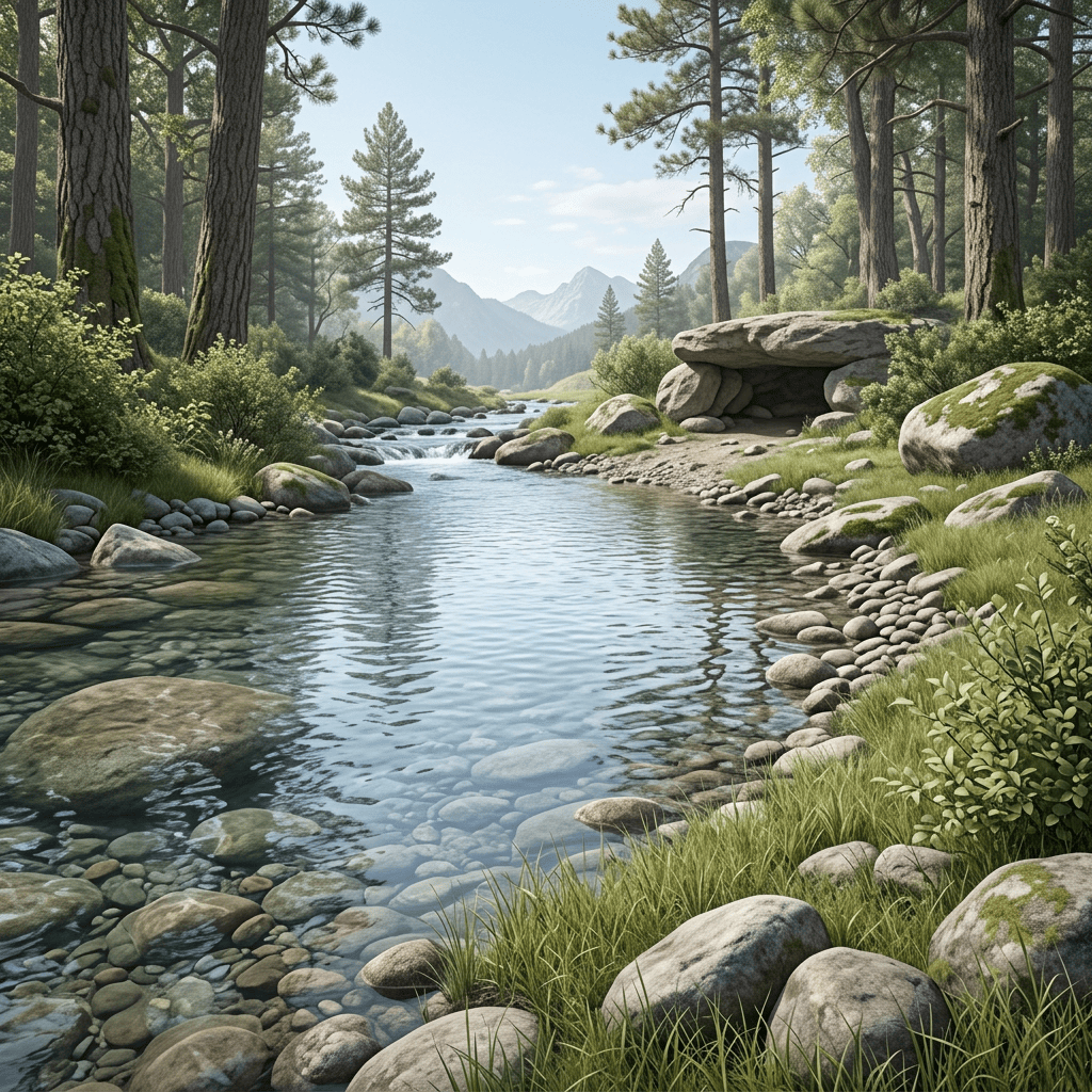 Autumn mountain scene with larger stream